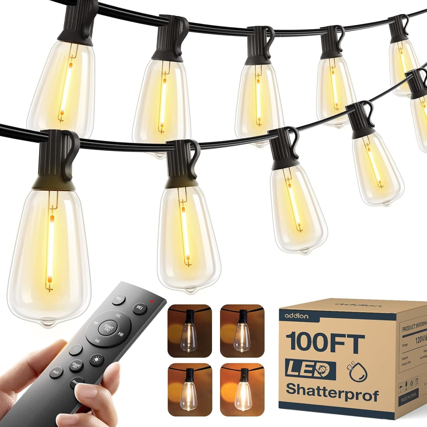 addlon 100FT LED Outdoor String Lights (Connectable)
