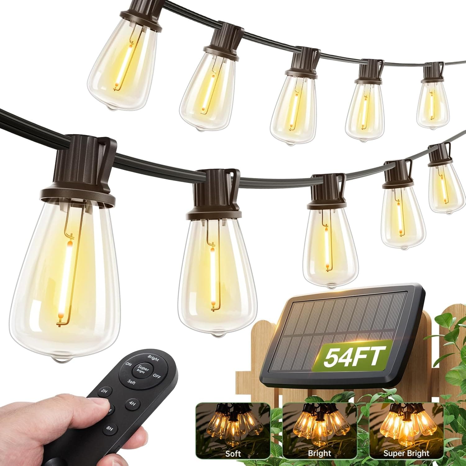 addlon Solar String Lights 54 ft (Remote + USB)