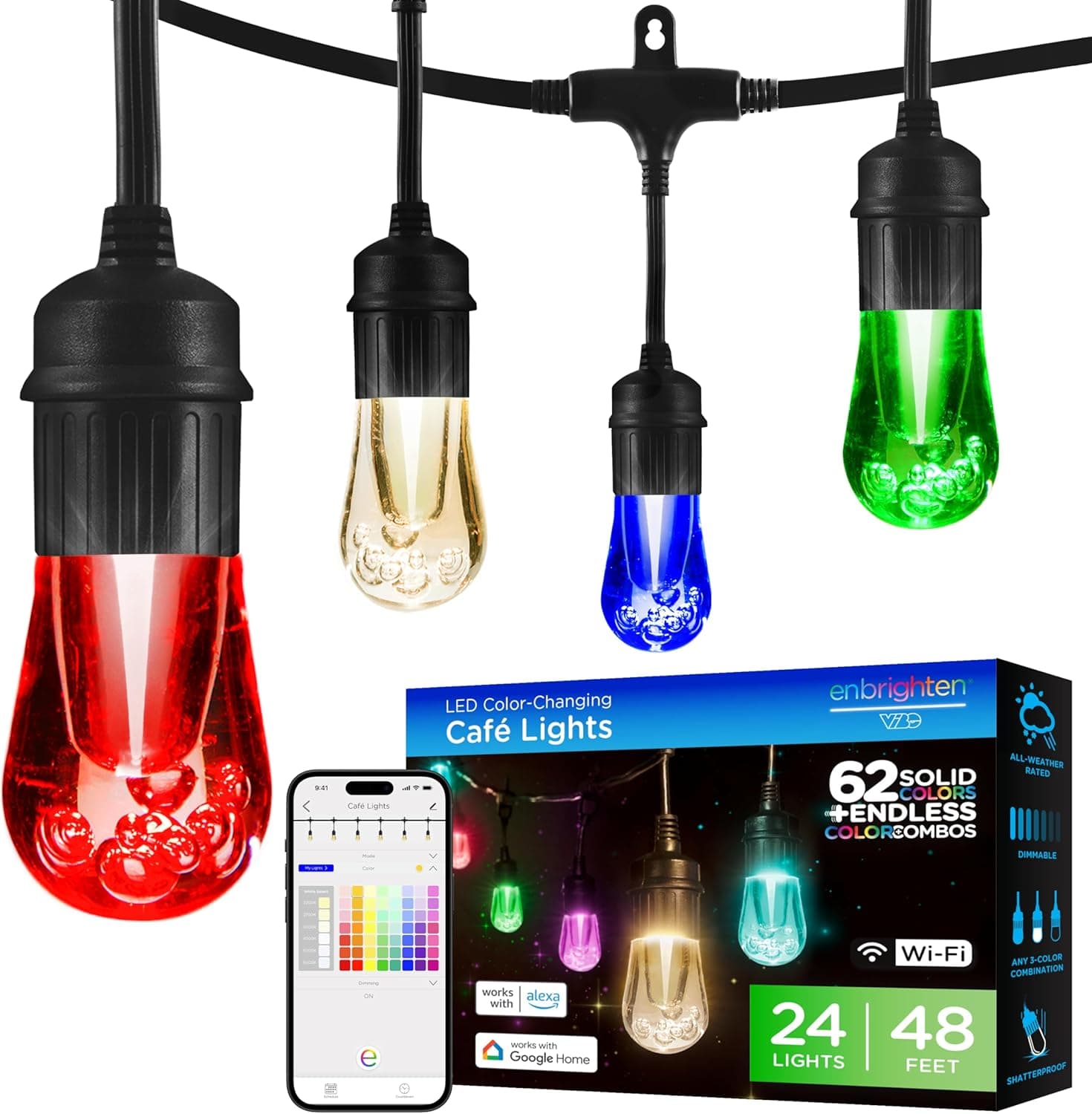 Enbrighten LED Wi-Fi Smart Vintage Café Lights 48 ft