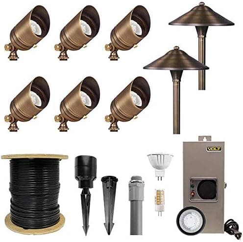 VOLT 12V Solid Brass LED Landscape Lighting Kit (Spot + Path + Transformer)